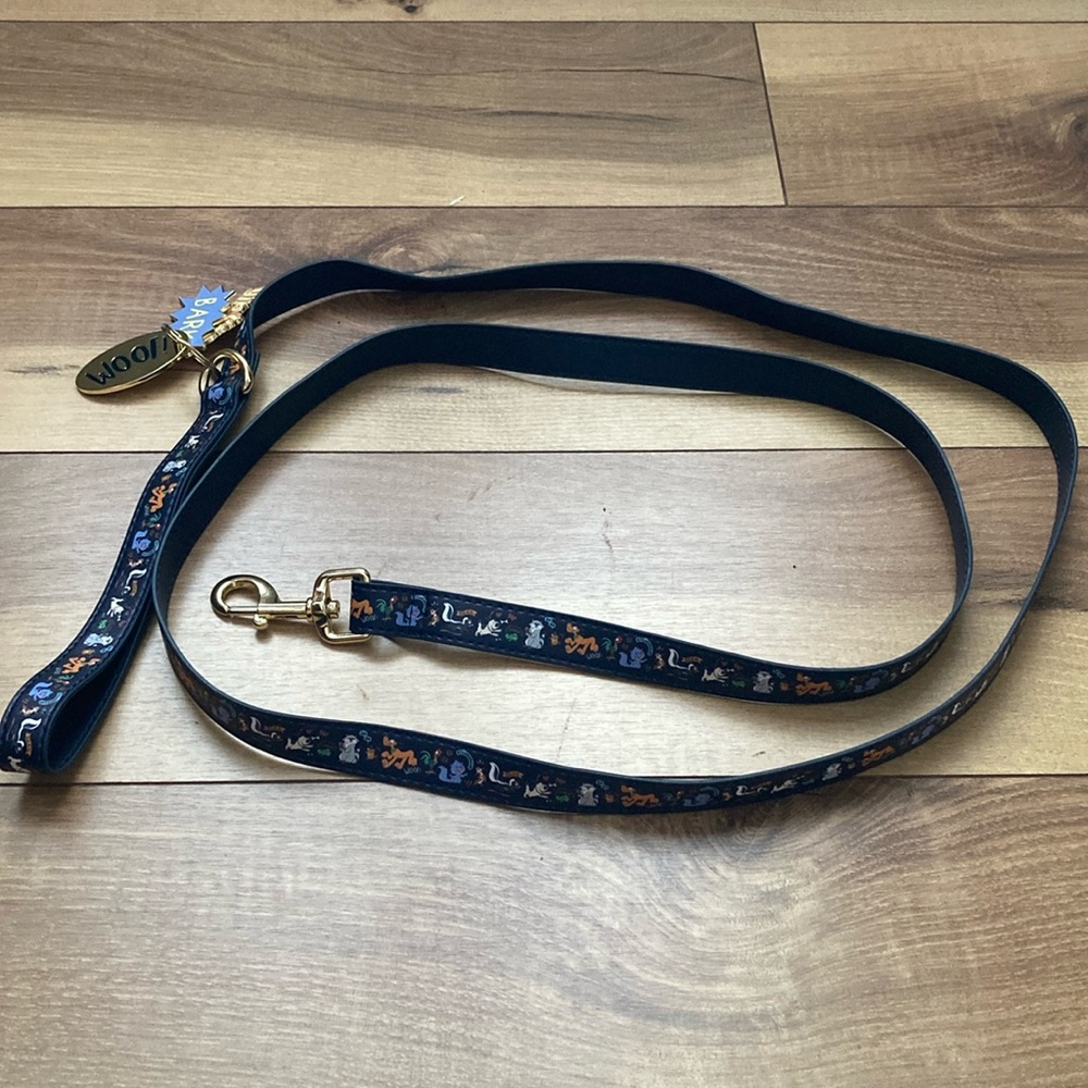 Disney Navy Blue Patterned Dog Leash with Gold Hardware